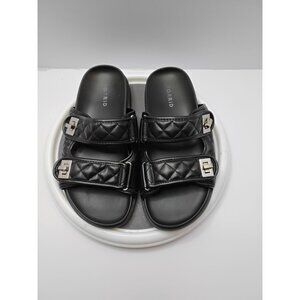 Torrid Womens Black Quilted Double Strap Slide Sandals W/ Silver Buckles Size 7.